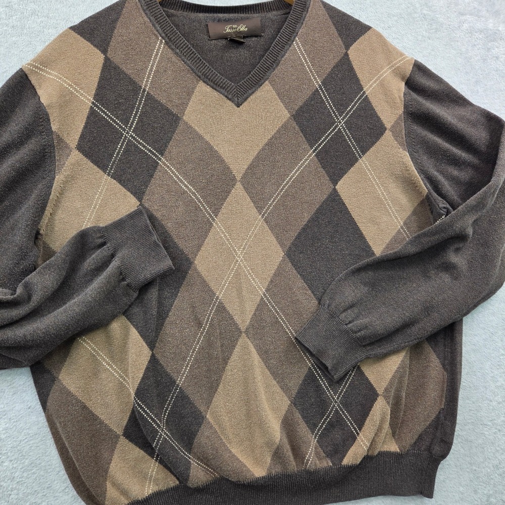 Retro TASSO ELBA Grandpacore Argyle Preppy Academia Sweater Mens L 100% Cotton